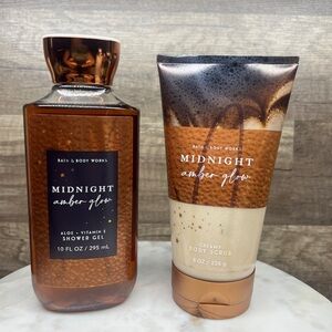 Bath & Body Works Midnight Amber Glow Body Wash & Creamy Body Scrub -Set of 2